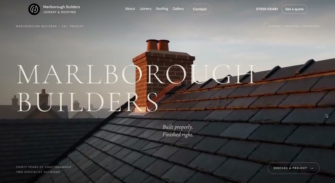The finished Marlborough Builders website, a live client site